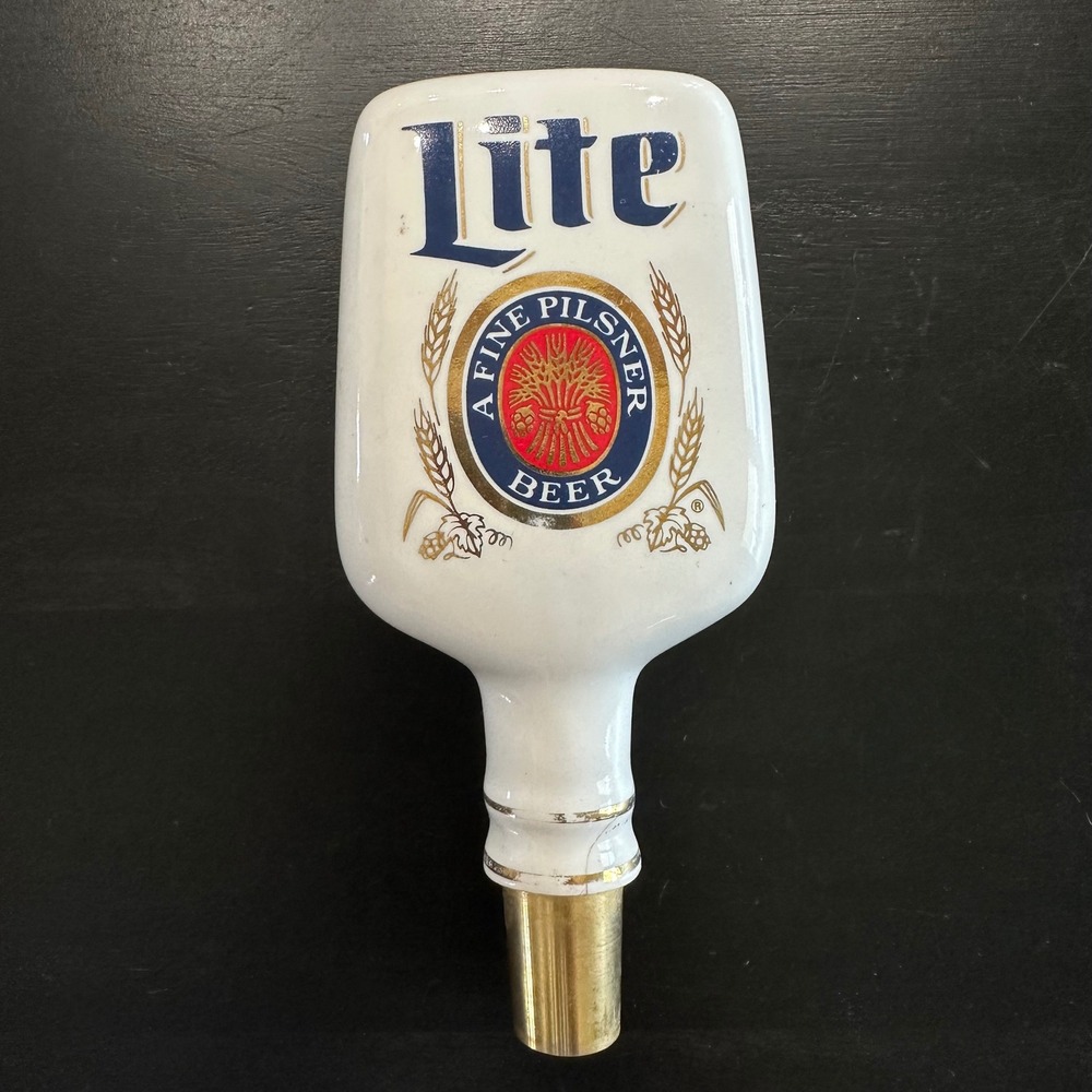 Vintage Miller Lite Beer Tap Handle Ceramic White Shield Pilsner Logo Barware